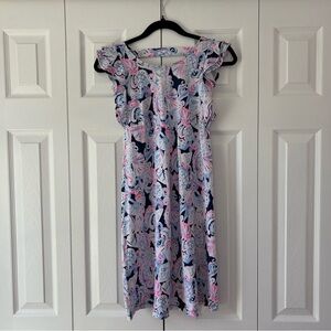 Lilly Pulitzer Navy, Pink & White Paisley Flutter Sleeve Dress